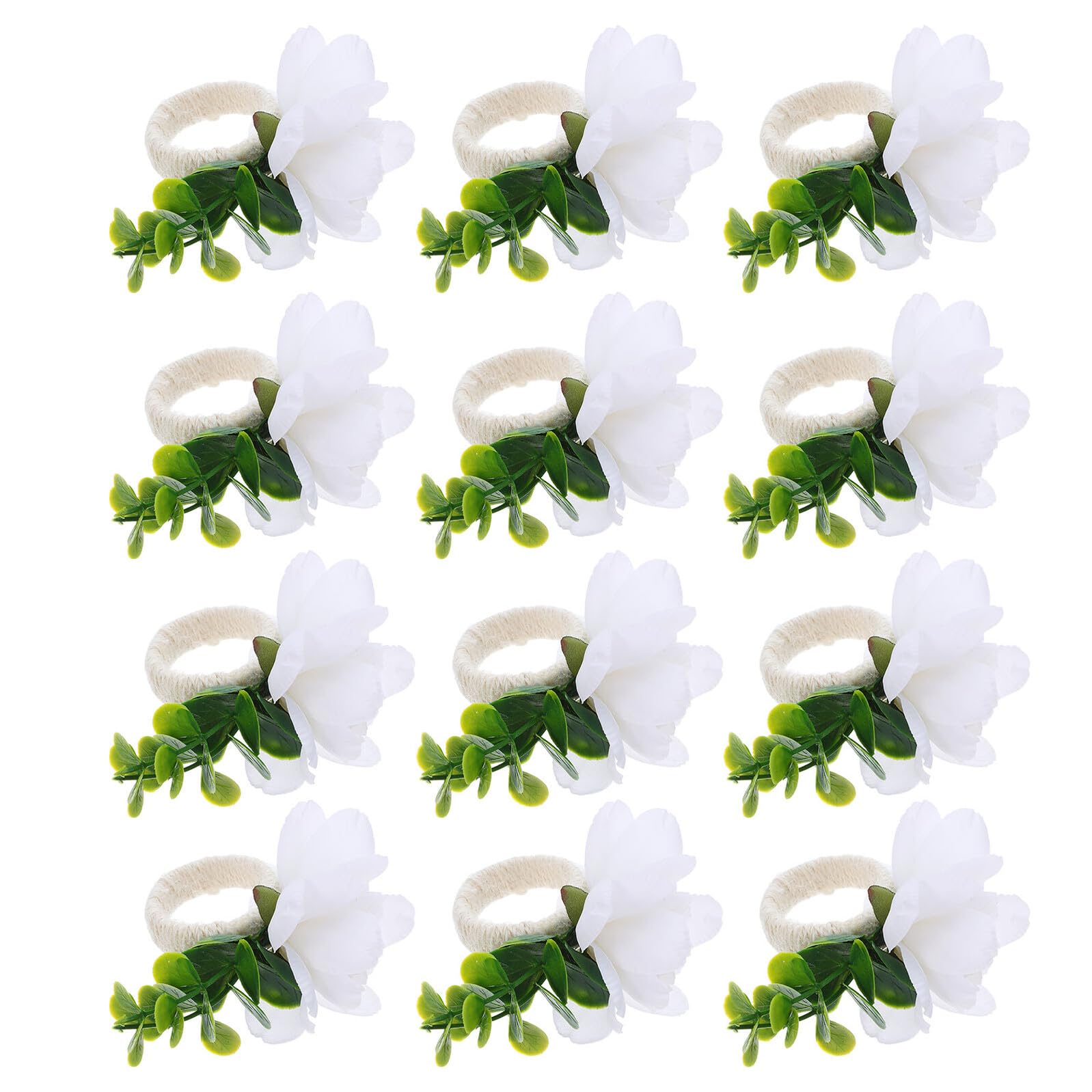 Veemoon 12 Servilleteros con Flores Artificiales y Hojas Verdes Anillos Rústicos Decorativos para Bodas Fiestas y Cenas Navideñas Accesorios para Mesas de Comedor Estilo Campestre 12