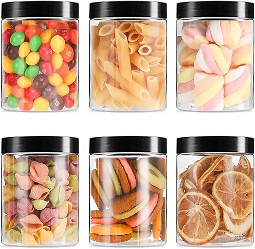 Mfacoy Paquete de 6 tarros de plástico con tapas, contenedor de almacenamiento transparente de 16 onzas, tarros de plástico Mason de plástico a