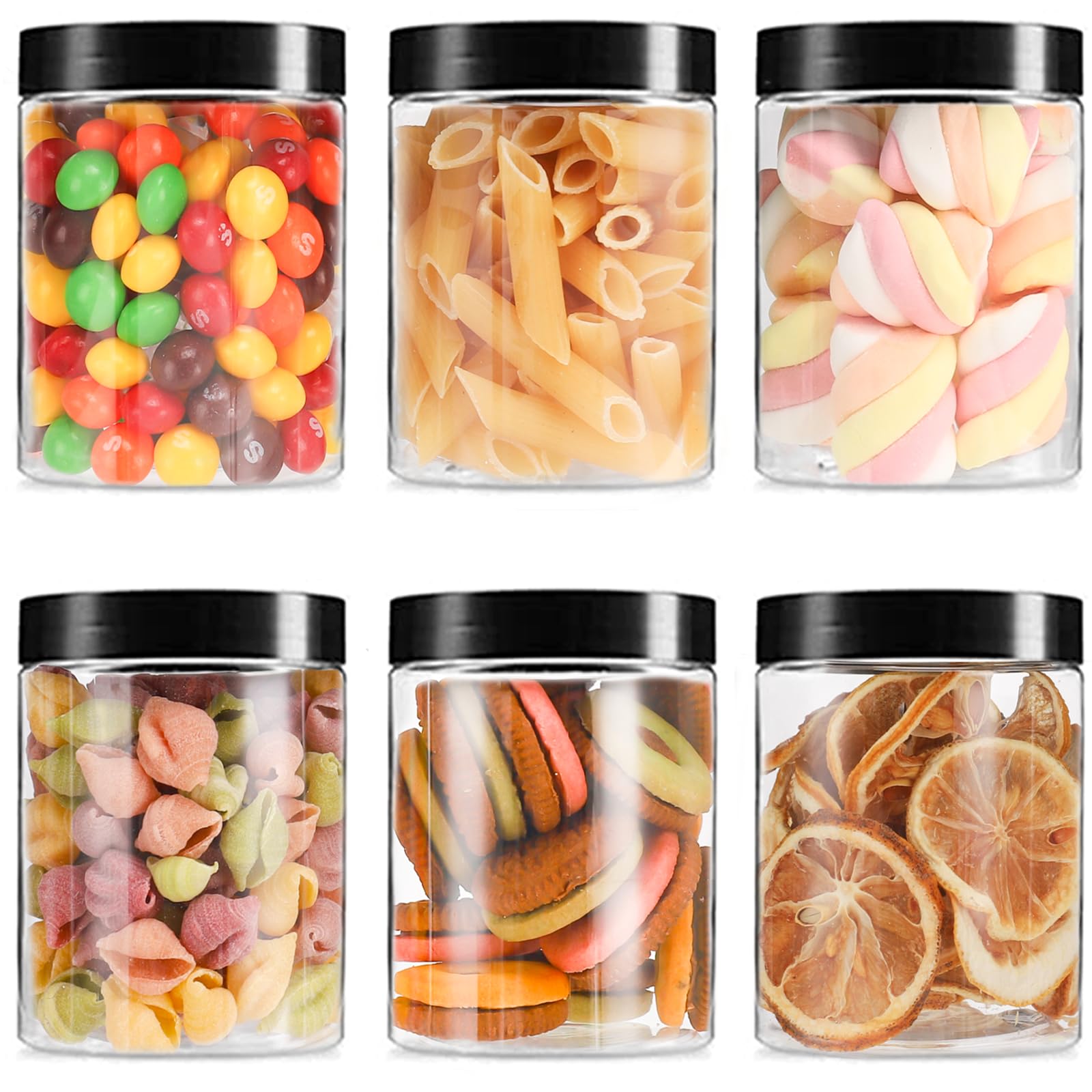 Mfacoy 6 Pack Plastic Jars with Lids, 16 oz Clear Storage Container, Leakproof Plastic Mason Jars, Empty Round Slime Container, Cosmetic Jars for