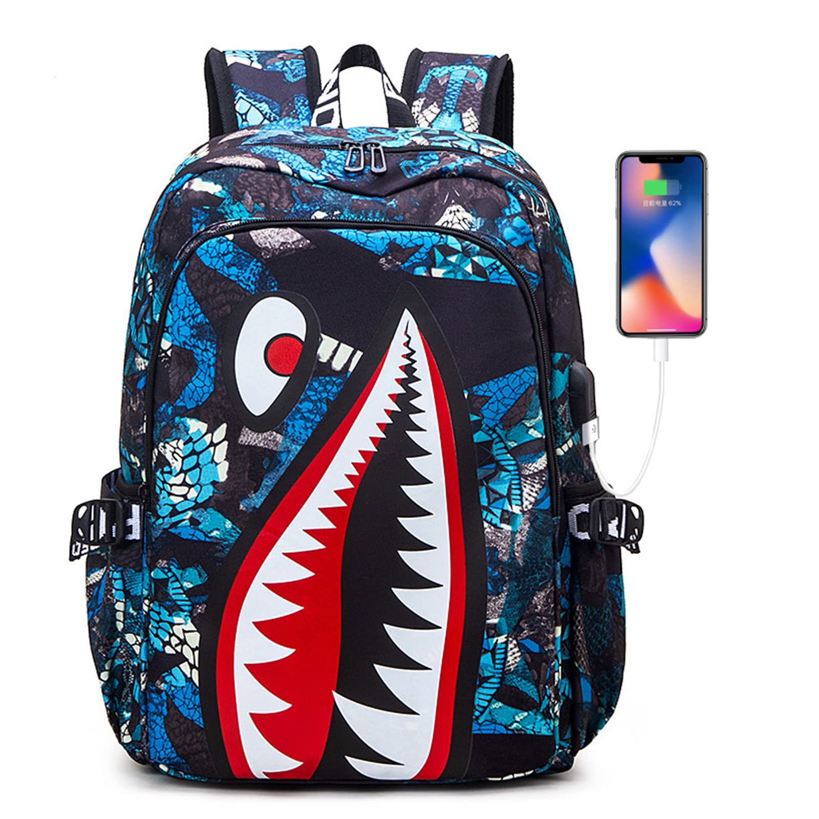 kejinsgeShark Teens Backpacks Fashion Schoolbag Casual Waterproof Travel USB Laptop Backpack (Style 4)