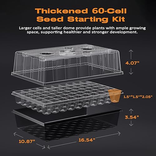Miniatura 4 de Bandeja de inicio de semillas de riego automático de 120 celdas con luz de crecimiento, kit de inicio de semillas con cúpula de humedad de 4.07