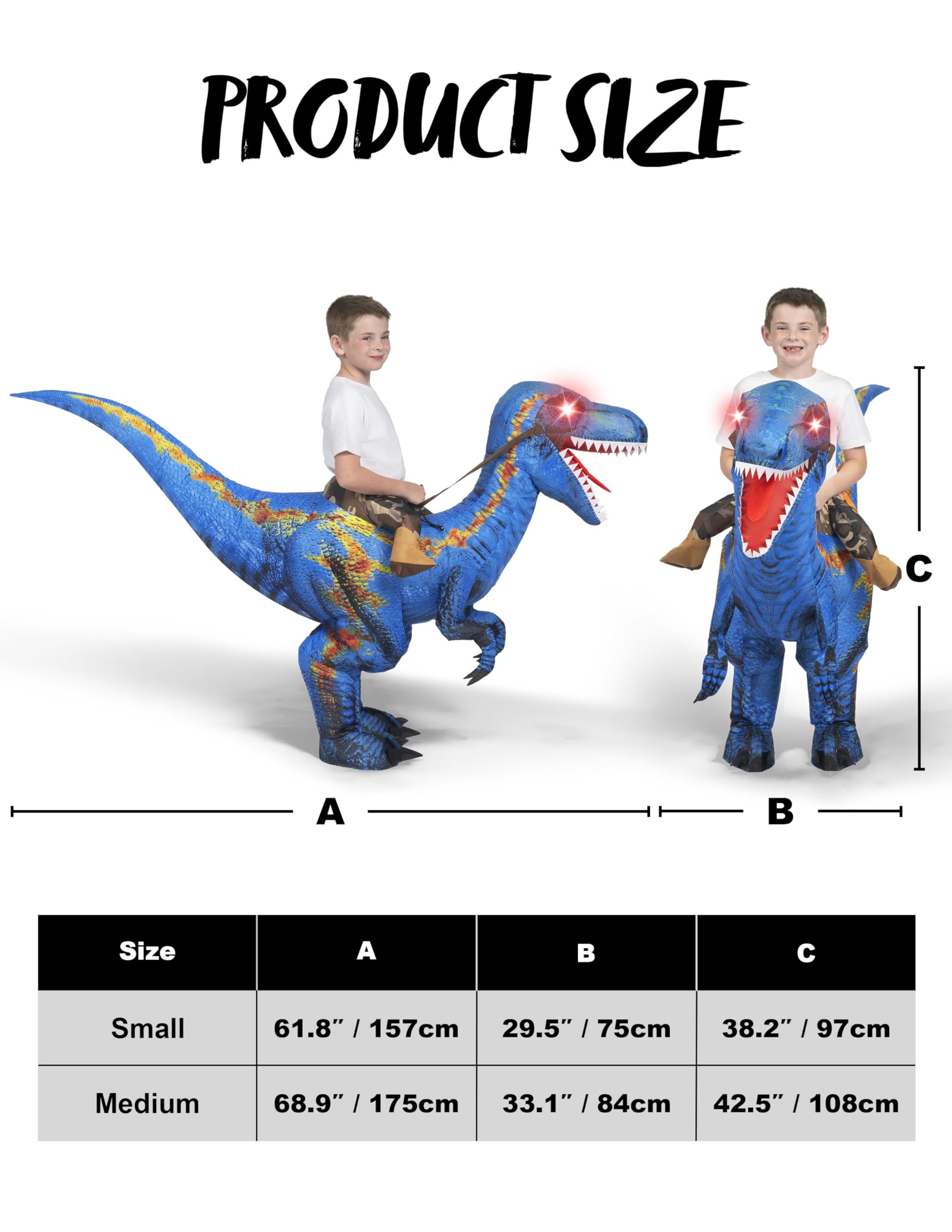 Spooktacular Creations Costume Gonfiabile T-Rex per Bambini, Divertenti Costumi Gonfiabili, Costumi da Dinosauro Cavalcabile Stampati Digitali per Feste in Costume di Halloween