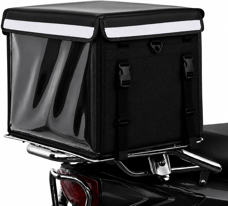 Insulated Food Delivery Bag with Removable Divider & Baseboard – Heavy-Duty Thermal Bag for Doordash, Uber Eats, Pizza, Groceries & Commercial Use, Waterproof, Reflective,
