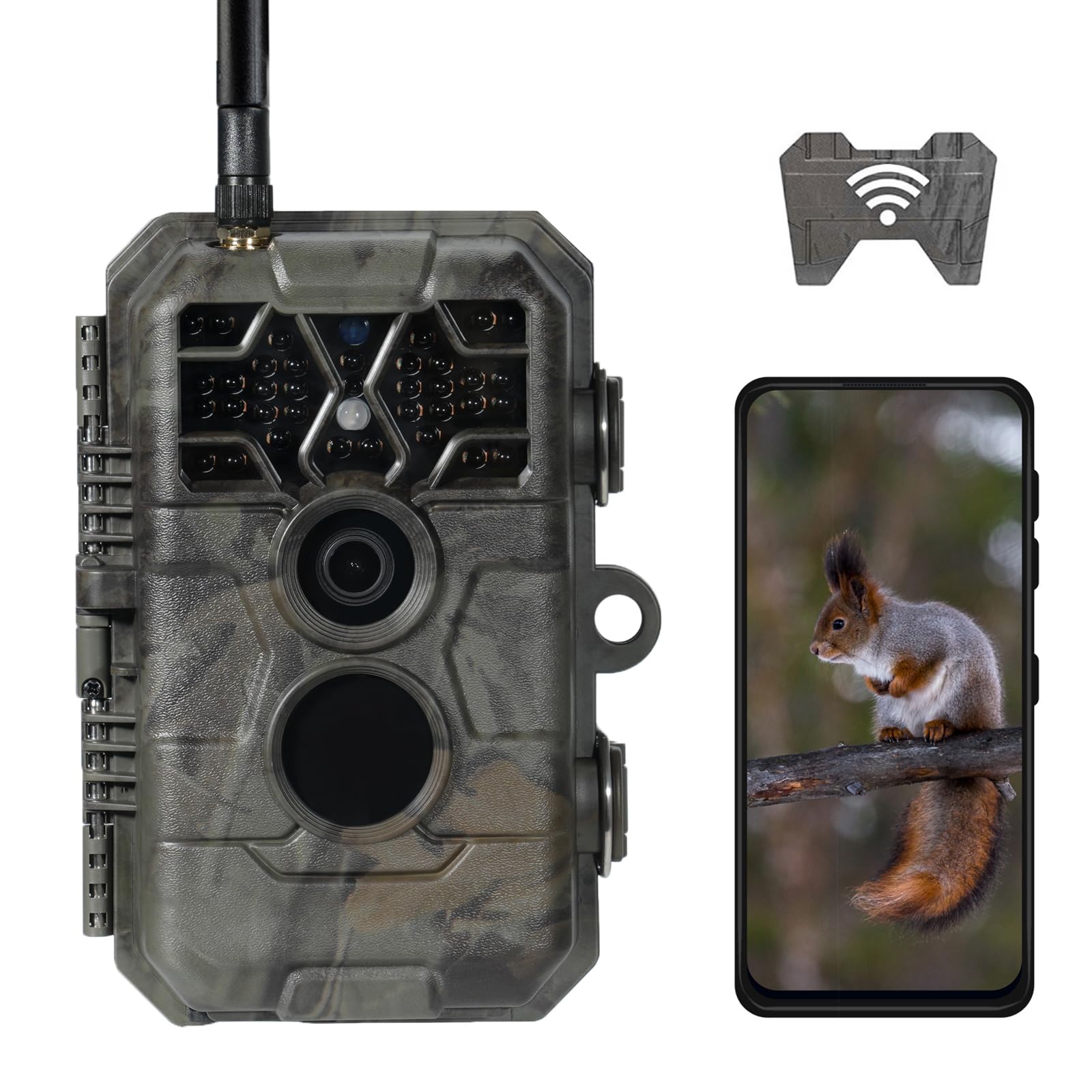 Trail Camera P80 Pro, WiFi Bluetooth, Super-Low-Light Sensitivity, 120° View Angle, 48MP 1296p Game Camera, No Glow Night Vision, Motion Activated, Waterproof