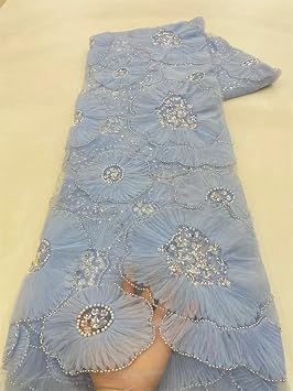 African Sequins Beaded Lace Fabric Nigerian Wedding Bridal Embroidery French Tulle for Sewing GL37-5 5yard