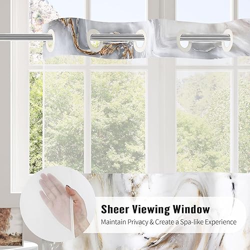 Miniatura 3 de MitoVilla Juego de cortina de ducha de mármol sin ganchos con forro a presión, modernas cortinas de ducha abstractas para decoración de baño