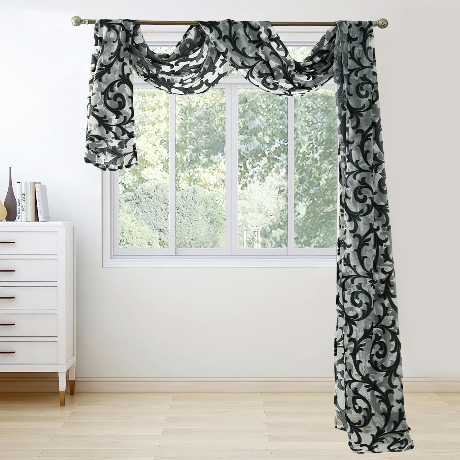 Gray Window Scarf Valances Extra Long Bed Canopy Curtains Living Room Decor, Curtain Scarf Valances Sheer Fabric for Draping, 1 Panel, 52Wx216L