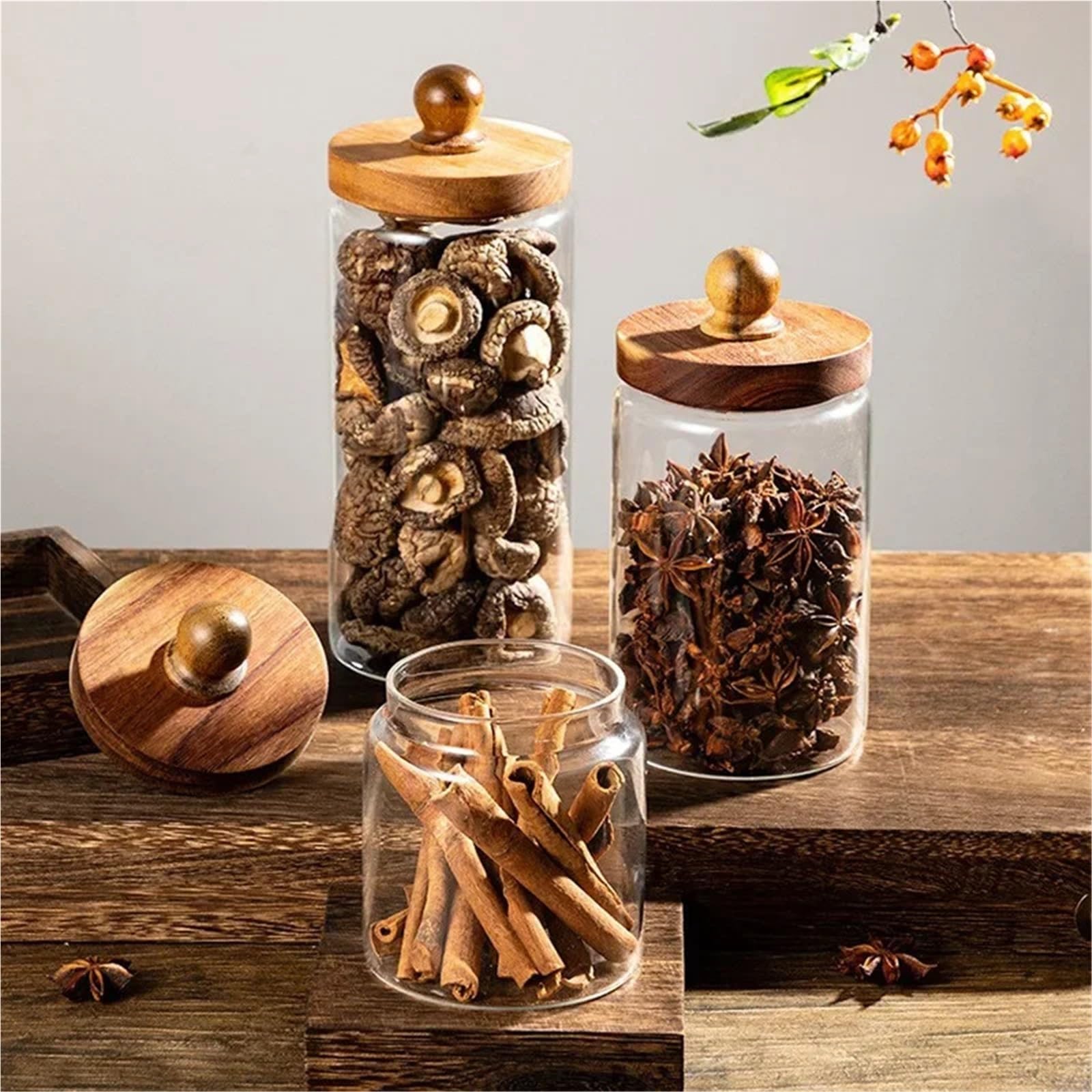 Tarro de almacenamiento para cocina, Tapa de tarro vidrio hermético for frutos secos, nueces, café, azúcar, té, transparente, 9,5 cm x 10-20cm, 2 uds(9.5cm 15cm)