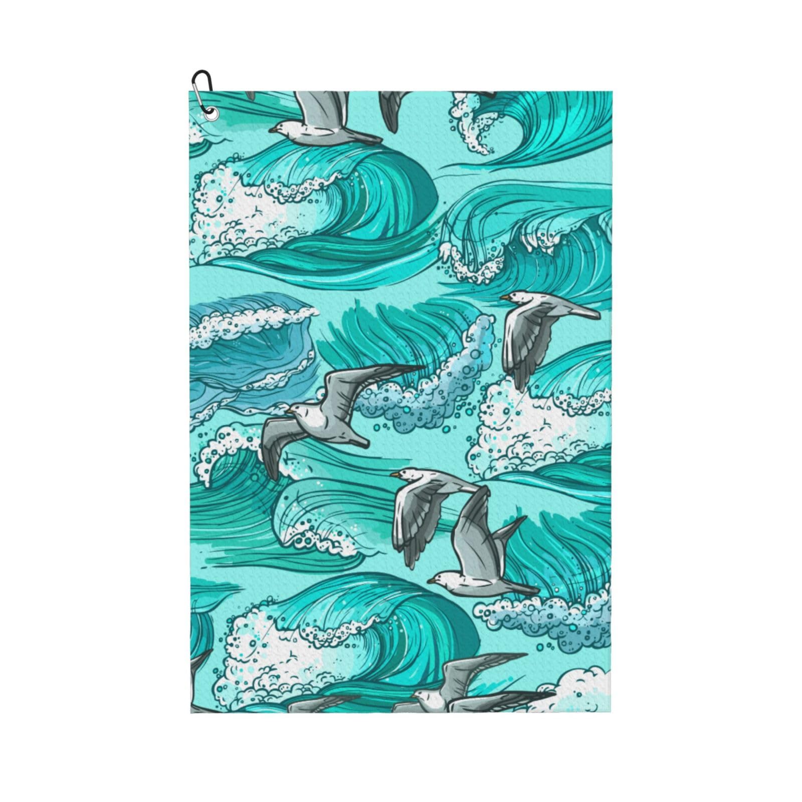 Hnnkloy Waves Sketch Seagull Birds, 16x24 in Portable Waffle Golf Towels with Carabiner Clip for Golf Bag