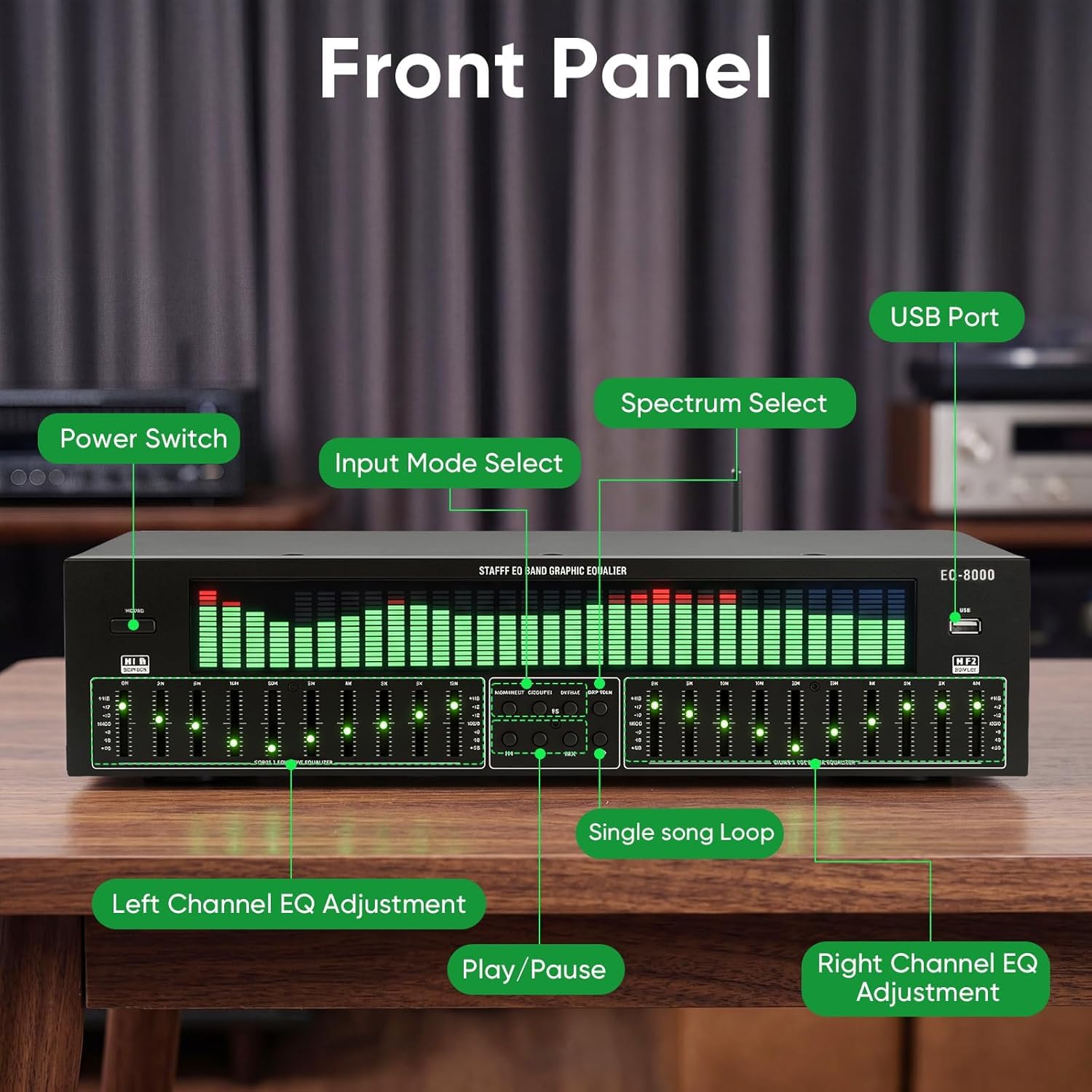 Equalizzatore Stereo Domestico con 20 Bande di Regolazione Indipendenti E Riduzione del Rumore | Equalizzatore Grafico con Visualizzazione dello Spettro A 31 Bande | Adatto per Home Theater E