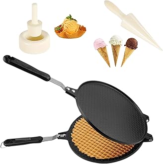 THW Commercial Non Stick Waffle Maker with Ice Cream Cone and Bowl Mould | Teflon Coated | Gas Stove Compatible | Perfect for Waffle Cones & Bowls, Crepes, and Snacks