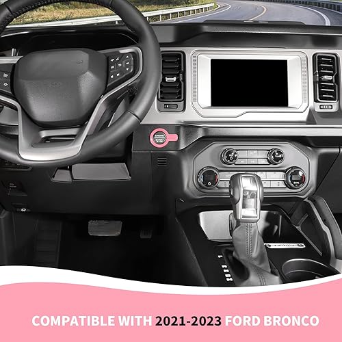 Vista 45 de Cubierta para botón de arranque Bronco, ajuste del botón de arranque del motor compatible con accesorios interiores Ford Bronco 2021-2023, fibra