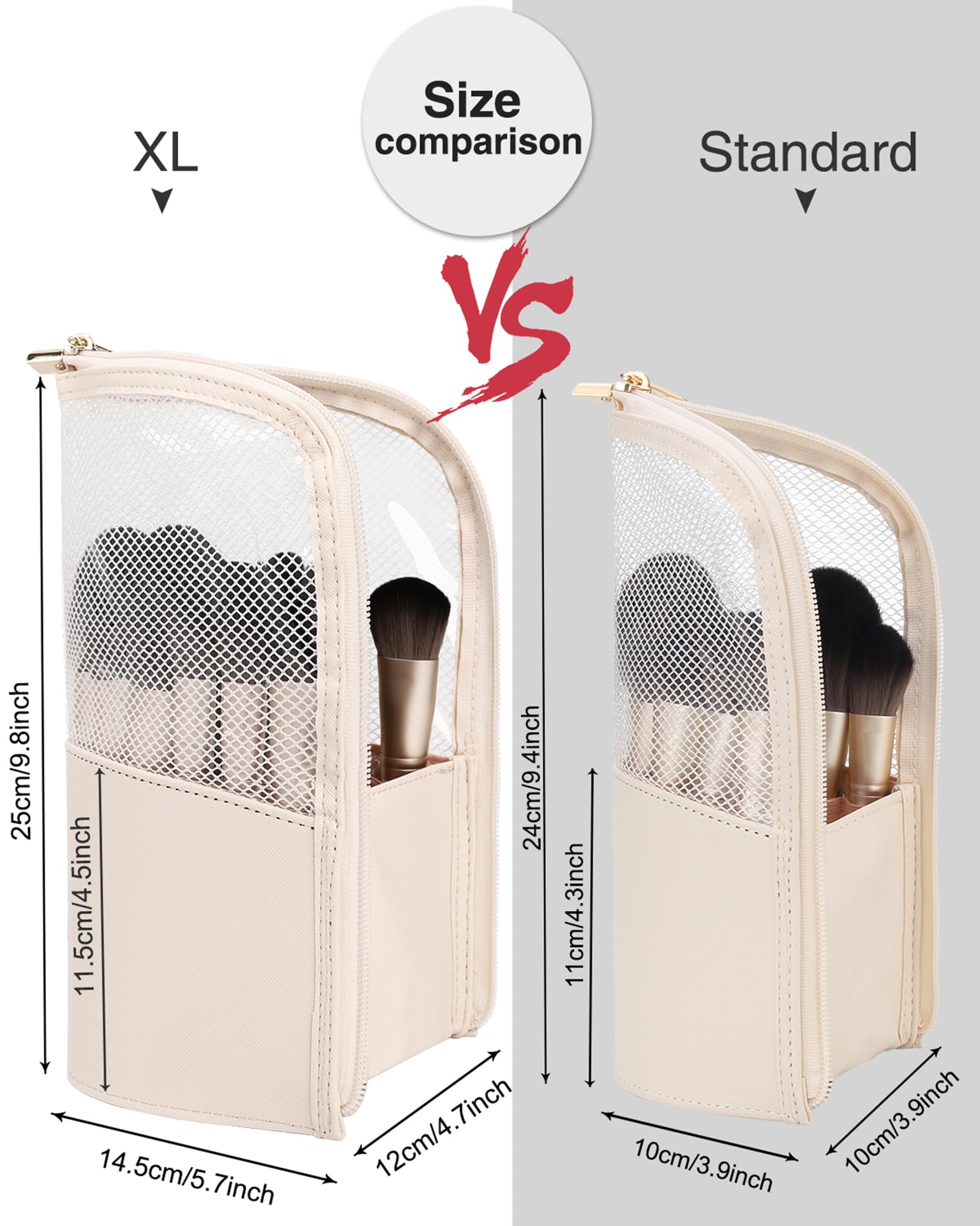 MONSTINA Makeup Brush Holder Bag,Portable Make-up Brush Organizer Bag Waterproof Stand-Up Makeup Brush Pouch,Professional Artist Makeup Case,Extral Large,Beige