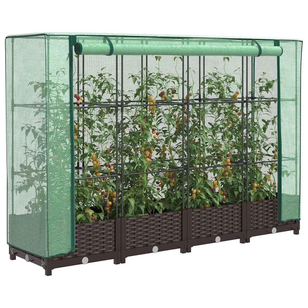 JHQHSM Raised Bed with Greenhouse Cover Rattan Look 160x40x123 cm Polypropylene Frame Waterproof Polyethylene Cover for Plants Vegetables Herbs Flowers