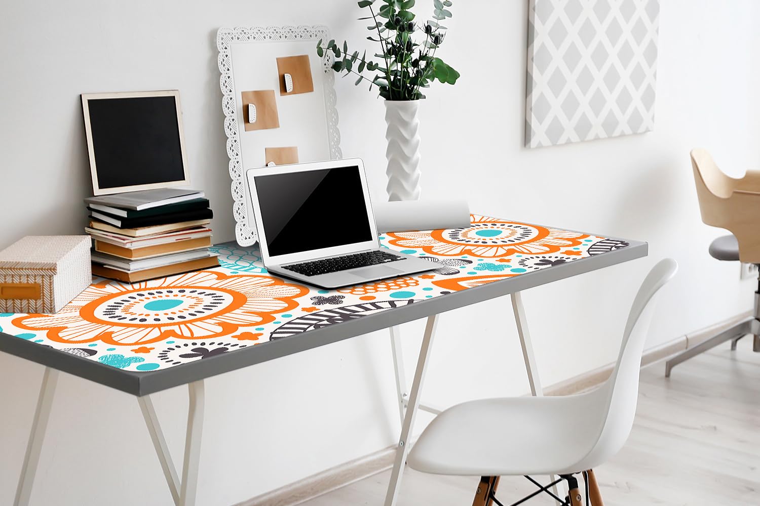 Sottomano per Tastiera 100x50 cm Impermeabile in Vinile PVC Protezione e Decorazione Facile da Pulire Superficie Protettiva per Ufficio e Casa Antiscivolo - Fiore pastello