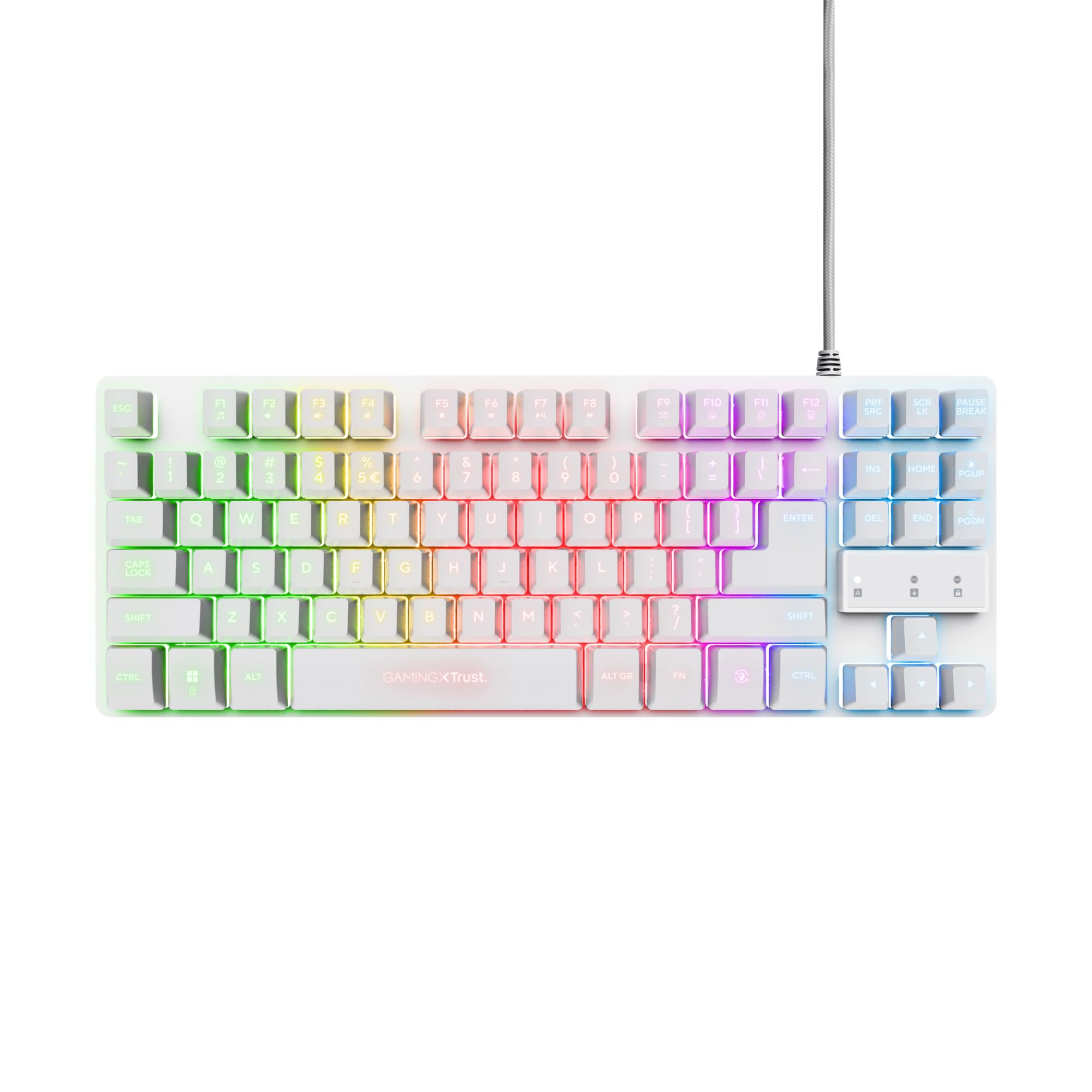 Trust Gaming GXT 794W Kit 3-in-1 Mouse e Tastiera Gaming TKL, Layout Italiano QWERTY, Tastiera Plastica Riciclata, Mouse Wireless 80 Ore di Autonomia, Tappetino, Bundle Pacchetto Gamer RGB PC, Bianco