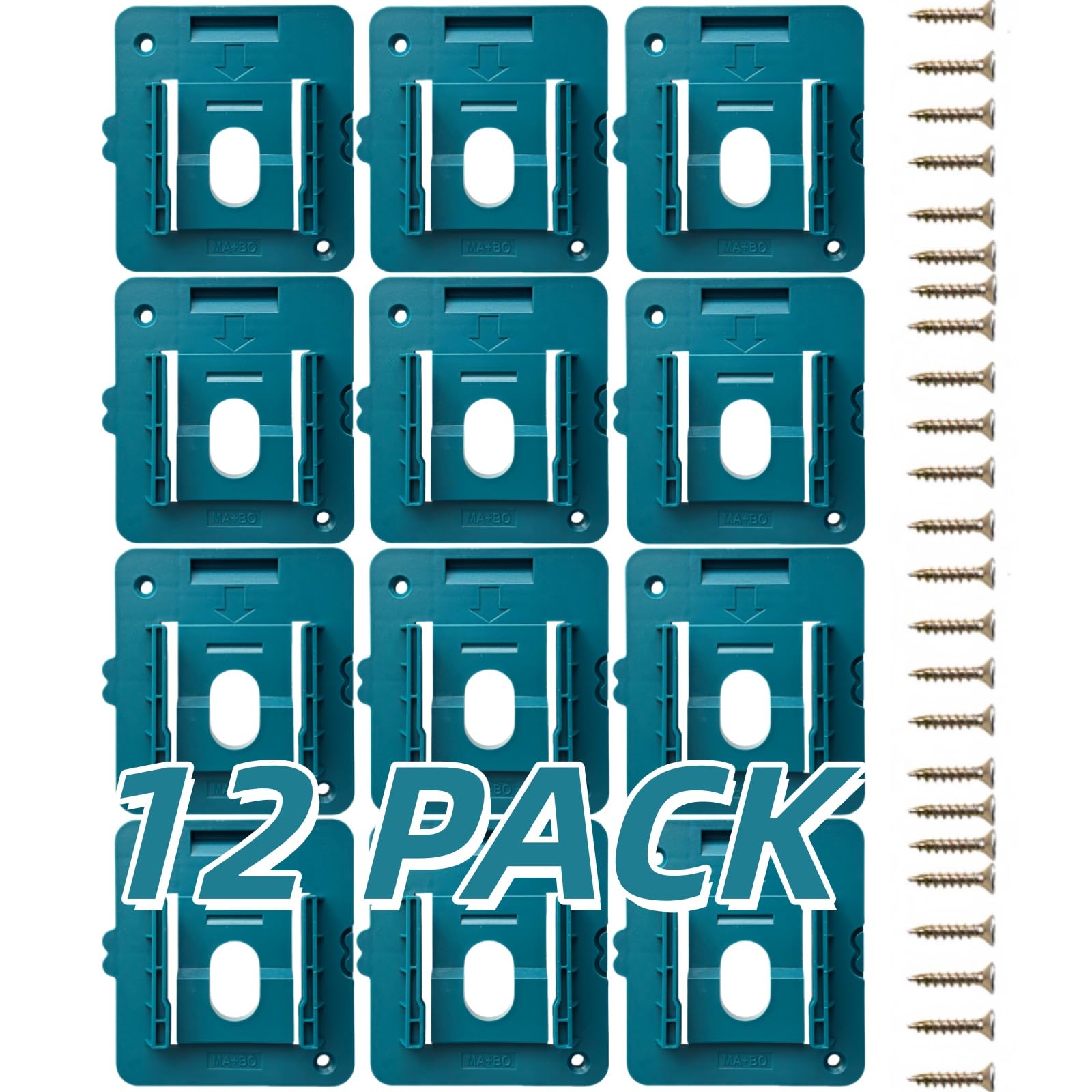 esmusssein 12 Pack Battery Holder Compatible for Makita 18V Battery Wall Mount Holder Rack Tool Holder Dock for BL1860 BL1850 BL1840 BL1830,Blue (24 Screws, fit for BL1860) — image 1
