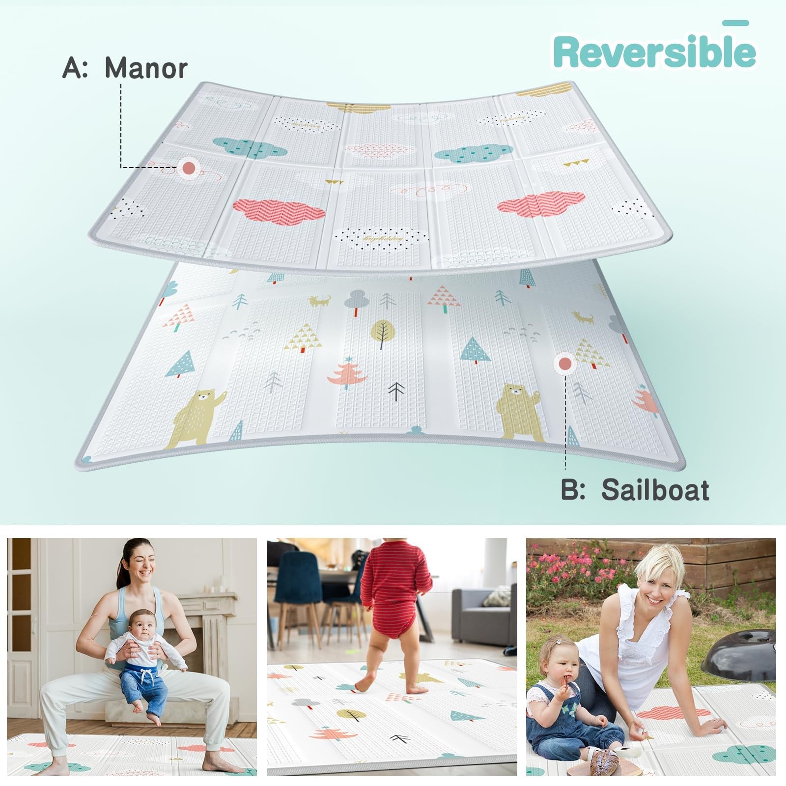 UANLAUO 150x150cm Parque Infantil Bebe con Alfombra, Grande, con 4 Piezas Anillas, Zona de Juegos Interior con Puerta de Cremallera