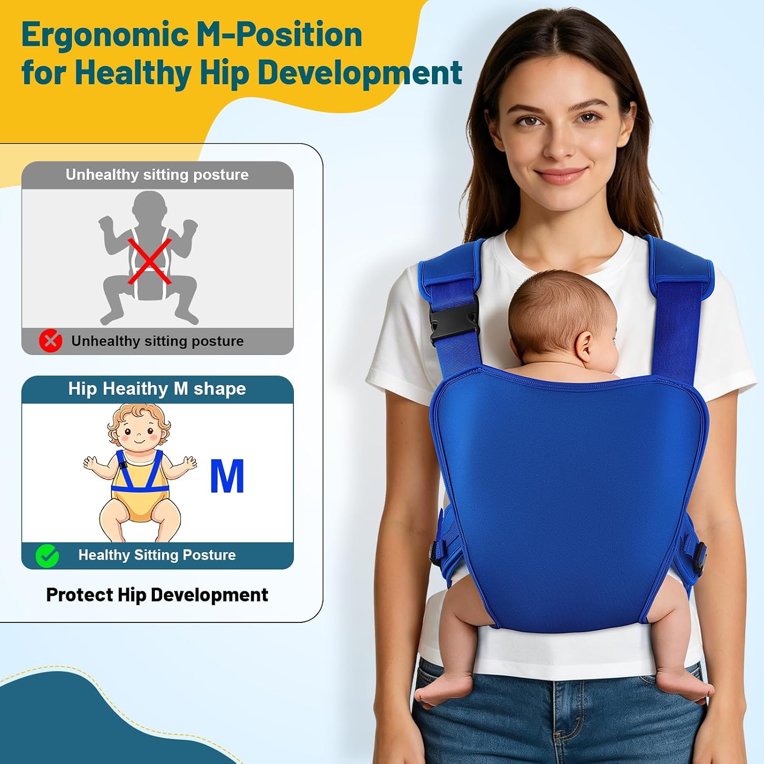 Baby Carrier – Premium Neoprene Ergonomic for Warm & Safe Water & Land Fun (4-24 Months), Waterproof Infant Chest Holder with Adjustable Straps for Summer Pool Swimming & Beach,Blue