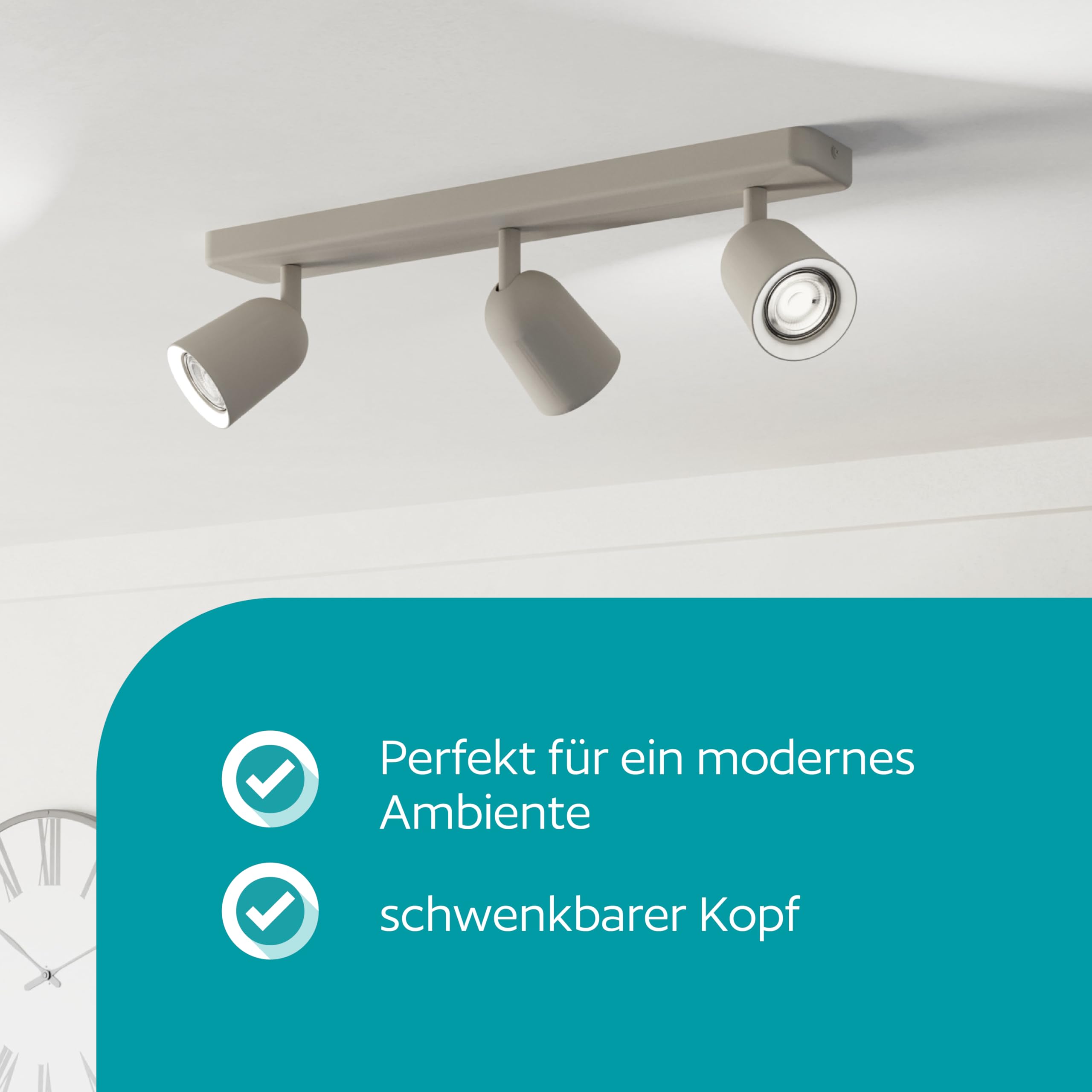 EGLO Deckenlampe 3-flammig Camaldoli Deckenstrahler | mit flexiblen drei Strahlern, Spot Deckenleuchte aus Stahl in Sandfarben, GU10 Fassung