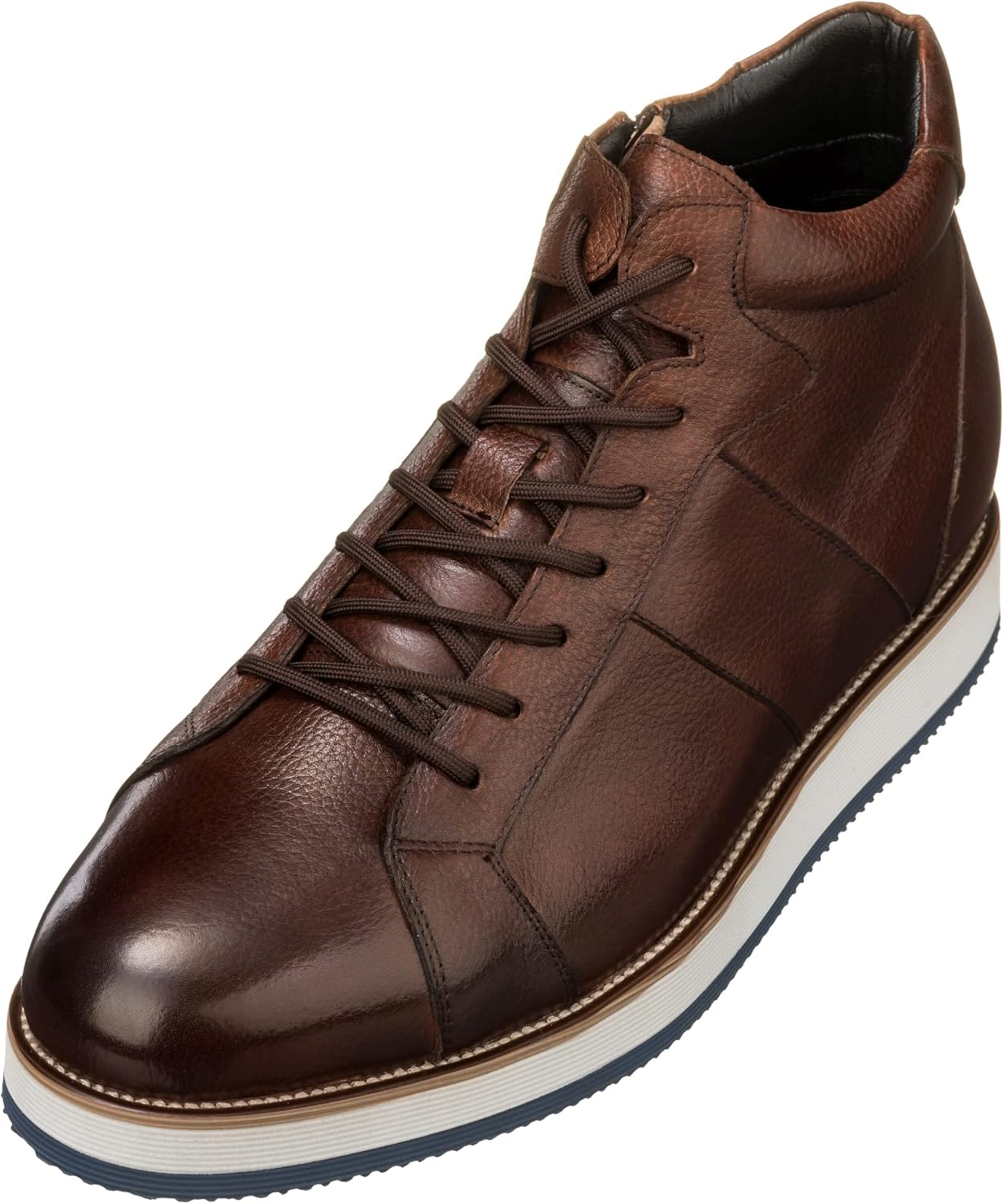CALTO Men's Invisible Height Increasing Elevator Shoes - Dark Brown Leather Combat Zipper Boots - 3 Inches Taller - Y6021 - Size 10 D(M) US