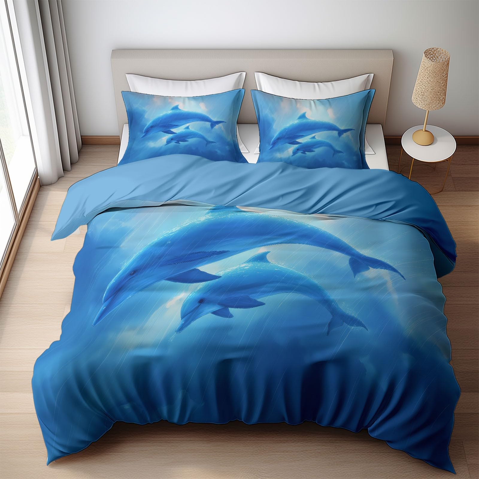 Générique Animacja Delfiny i niemowlęta Delfiny 3D Drukowana poszwa na kołdrę Zestaw pościeli 2-osobowej 220 x 240 cm, niebieski zestaw pościeli z mikrofibry z poszewkami na kołdry Poszewki na