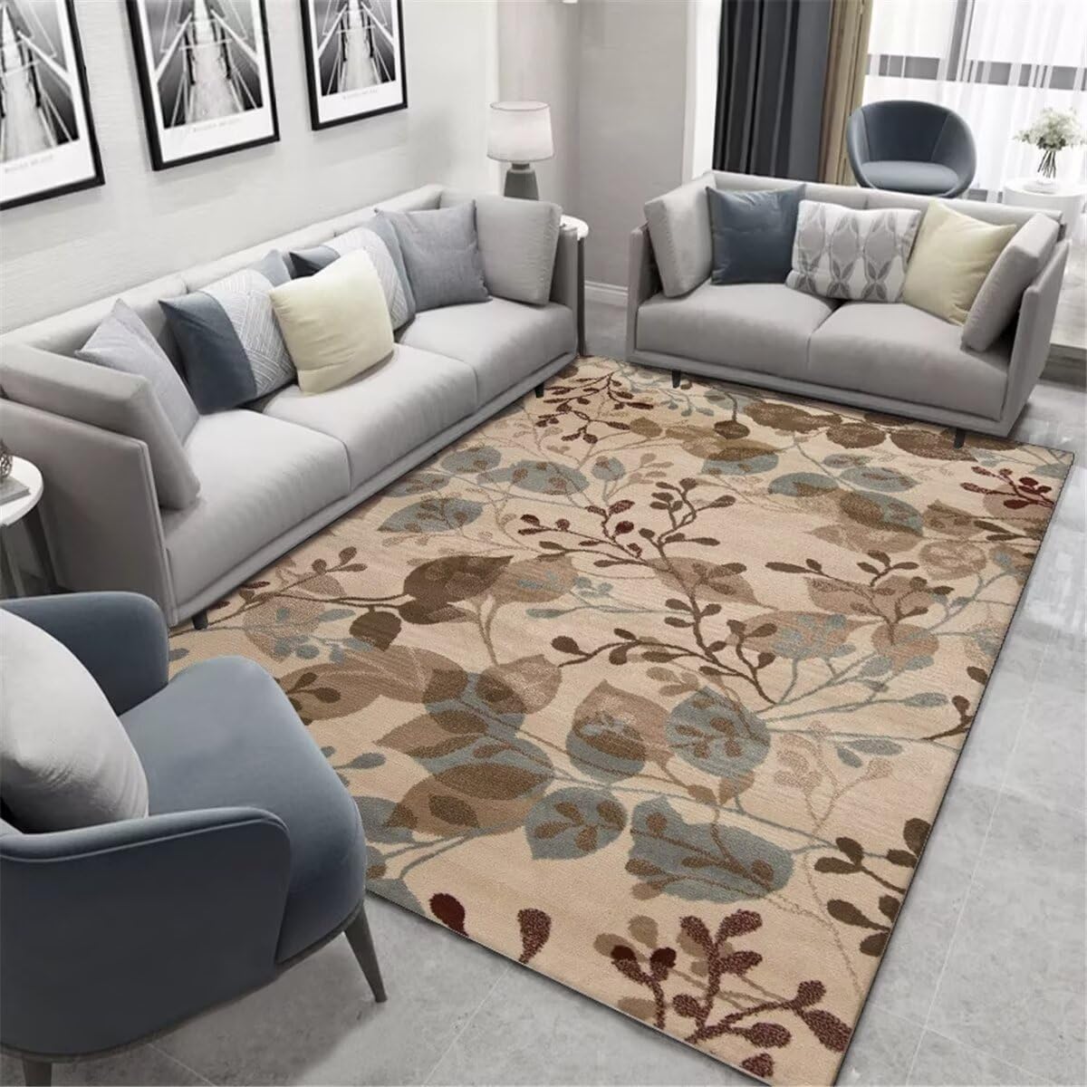 Tapis de jeu bébé 140x200 cm café à motif floral pour le salon