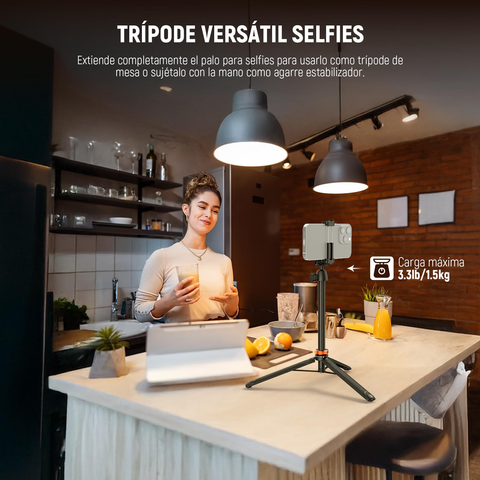 NEEWER 59" Trípode Palo Selfie Compatible con iPhone DLSR Canon Sony Camera, Soporte Escritorio Viaje Portátil Metal Pequeño con 360° Cabezal Bola Soporte Teléfono Celular para Grabación Video, TS04
