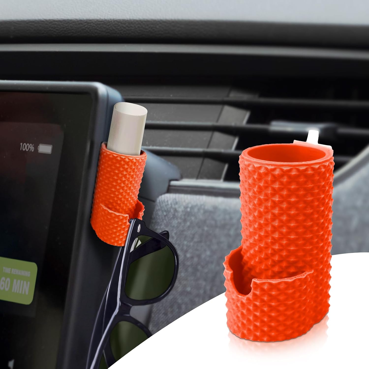 2025 Upgrade Car Chapstick Holder with Sunglasses Holder, Insulated Upright Lip Balm Holder, Stylish Lipsticks Organizer, Automotive Interior Accessories for Women Men Must Have (Orange)
