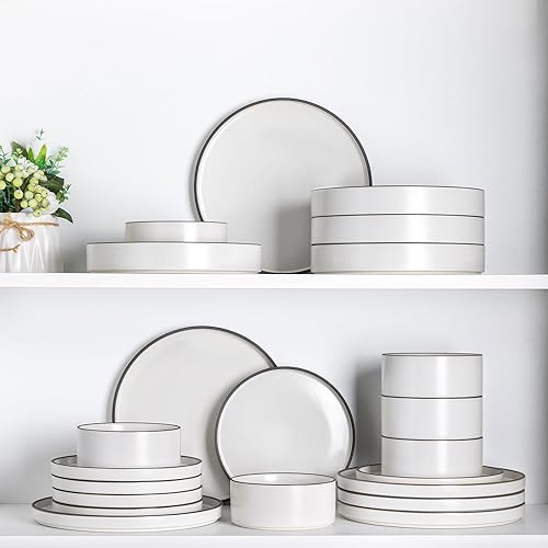 Miniatura 6 de LERATIO - Juego de vajilla de cerámica para 4, juego de platos y cuencos de gres con borde alto, resistente a las astillas y grietas Juego de