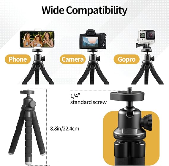Phone Tripod for iPhone, Flexible Mini Stand with Remote for Recording
