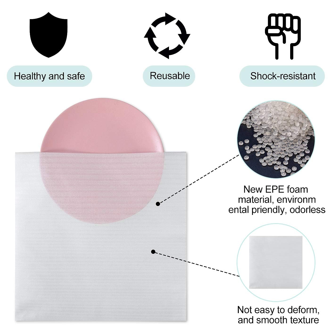 JIUZHOUXIN verpackungsmaterial,40x40cm Cushion Foam Pouches, Ideal für Umzug Versand und Lagerhaus, mit FRAGILE Warnaufklebern (50PACK- 40X40CM)