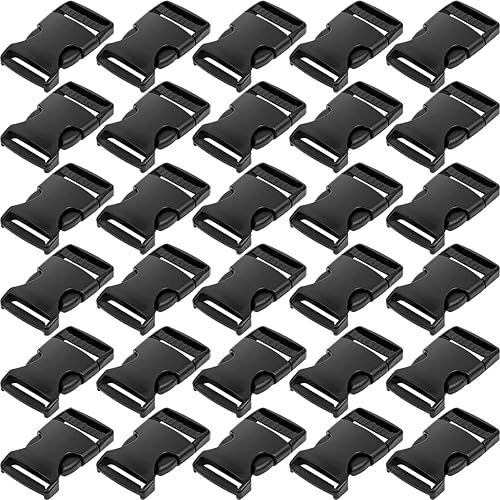 YGDZ 1 Inch Buckles, 30 Pack Plastic Quick Release Parachute Buckles 4 Backpack Strap Webbing Belt, Black