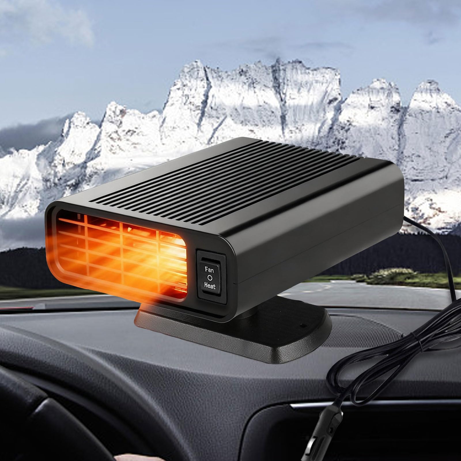 portable car heater 12v, 150w 2-in-1 heater & cooler fan with 360° rotatable quick defroster and defogger, plug in cigarette lighter for car, truck, van, rv, suv