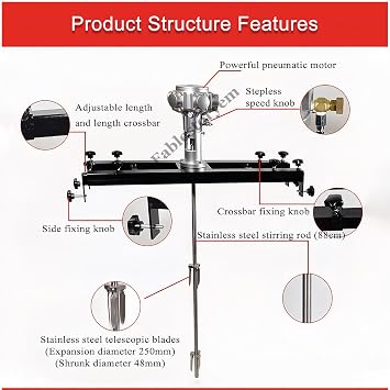IBC Air Agitator, Tank Mixer Machine 1/2HP 3/4HP 1HP, No-Load RPM: 2500RPM 1800RPM 1000RPM, Pneumatic Bracket Mixer, Paint Stirring Machine Bracket Air Agitator Paint Mix Tool,3 Cylinders