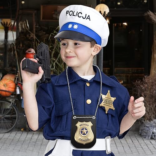 Miniatura 4 de AUUABEARONN Esposas de juguete de policía e insignia del sheriff, juego de juguetes de simulación de policía, esposas de cosplay para niños y niñas,