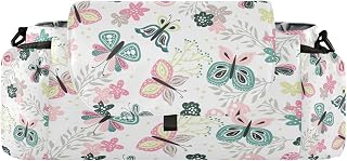 CUPADA Beautiful Butterfly Universal Stroller Organizer with Cup Holders, Large Capacity Funny Colorful Flowers Baby Stroller Organizer Bag Adjustable Strap Fit Most All Strollers