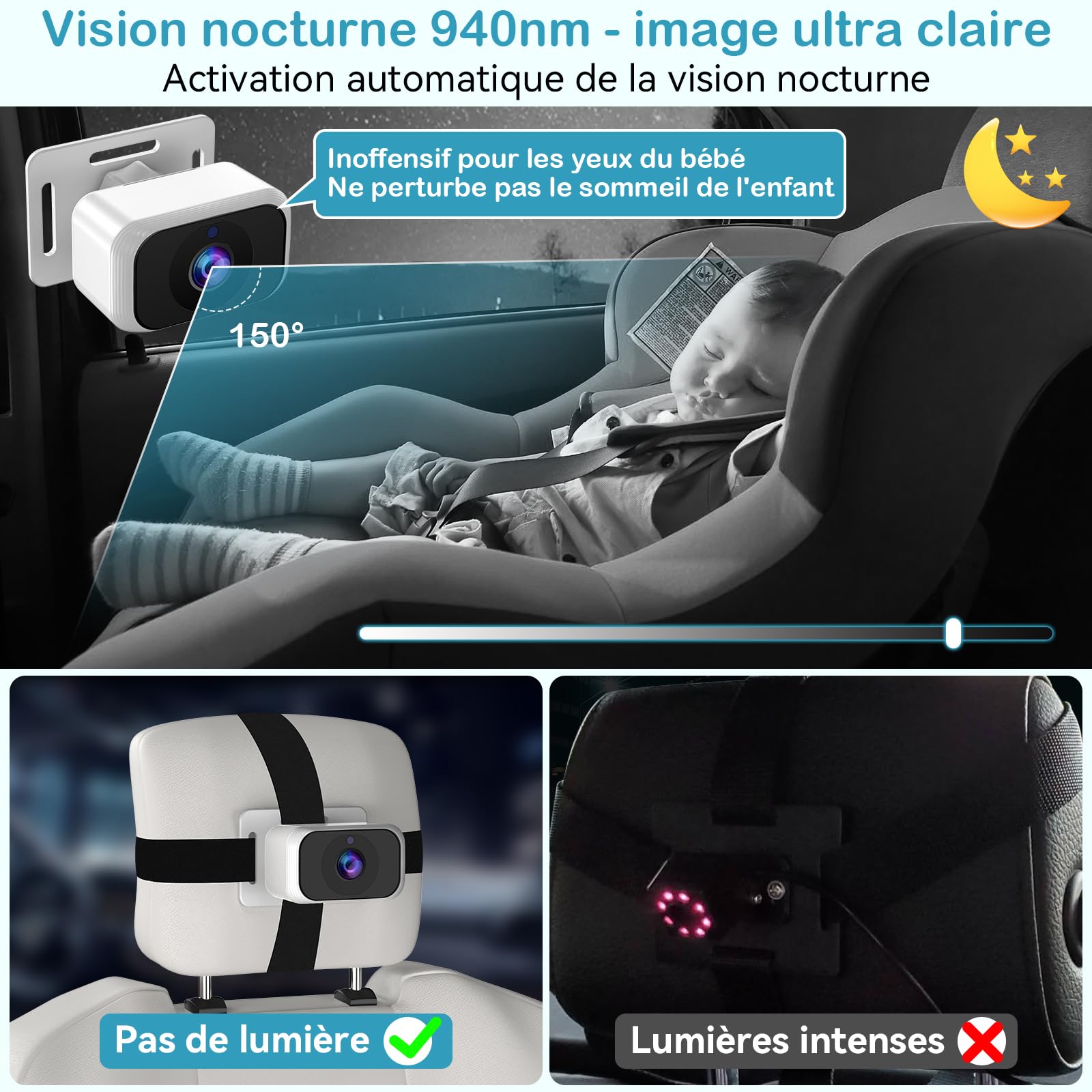 Caméra Voiture Bébé pour 2 Enfants : Écran IPS 7 Pouces avec Deux Caméras pour Siège Auto, Écran Partagé, Vision Nocturne, HD 1080P - Caméra Arrière Facile à Installer Tomoia