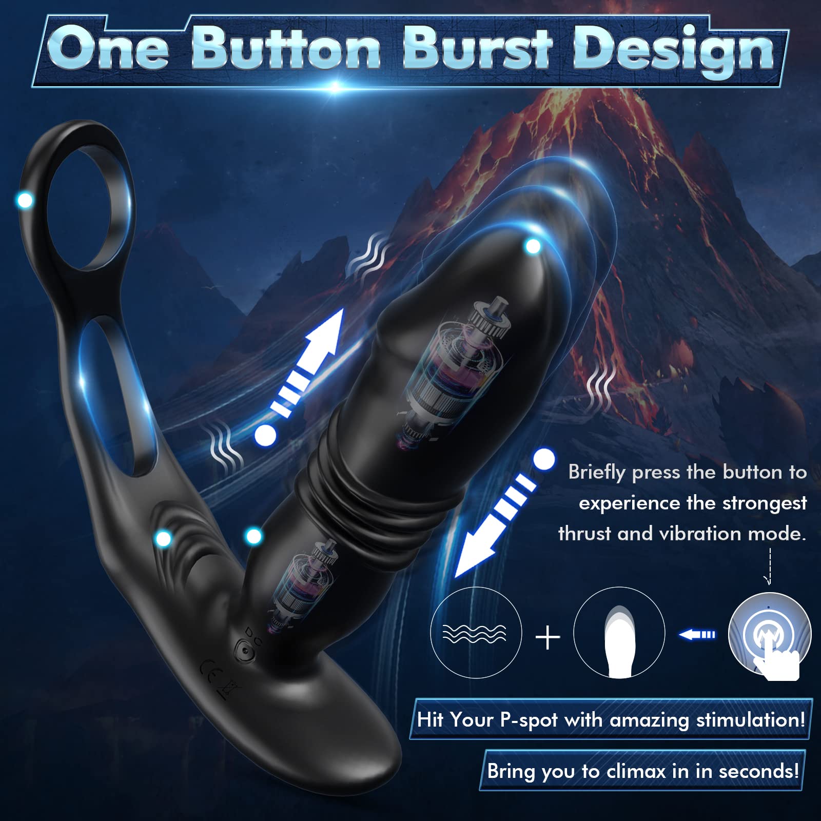 4 IN 1 Vibratore Massaggiatori Prostata con Anelli Pene per Uomo, Thrusting Sex Toys per Stimolare il Testicolo e Anali, Vibratori Penis Ring con 12+3 Modos, Morbido ed Elastico, Durevole (GF-003)