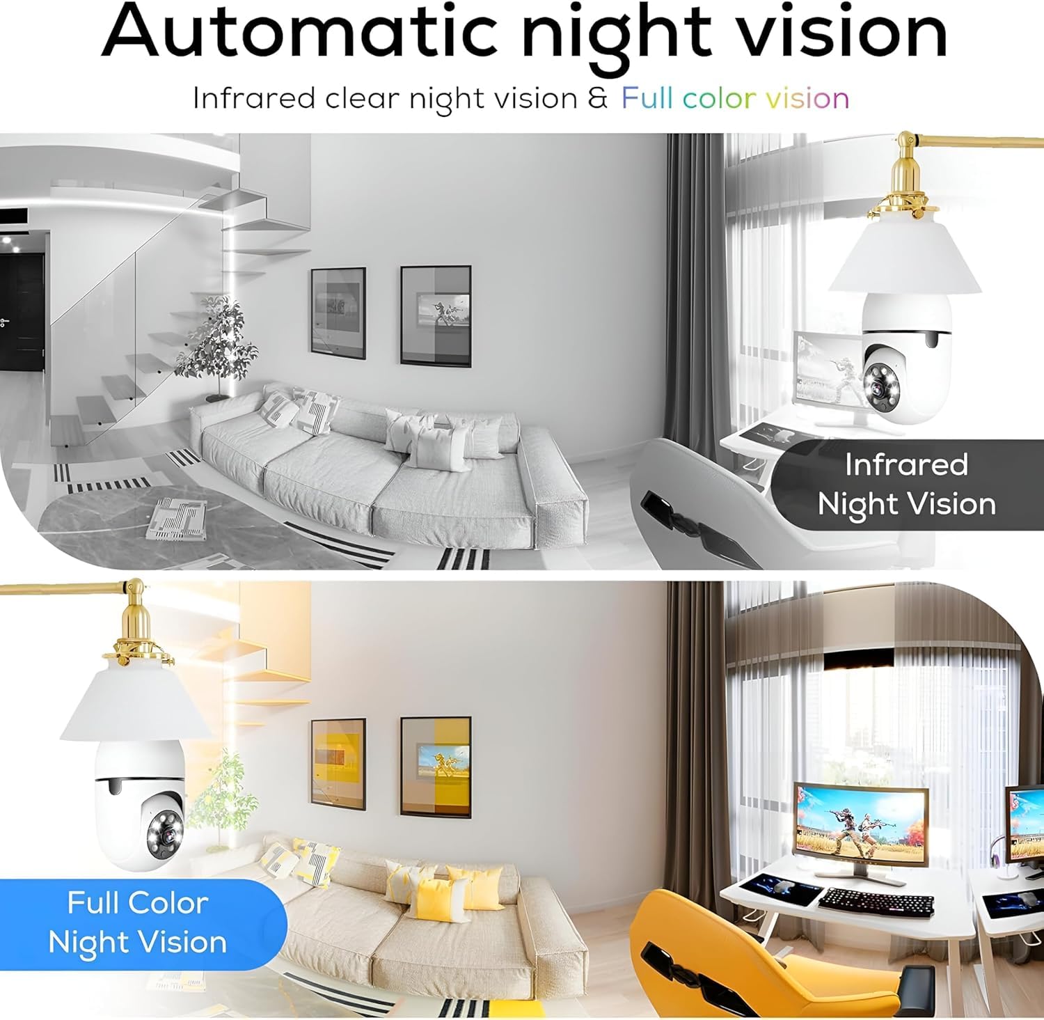 Lampostick Wi-Fi Security Camera | 360° Panoramic Smart Camera Full HD 1080p | Night Vision, Motion Detection, 2-Way Audio, App Remote View | Indoor Baby Pet Monitor with Cloud & SD Storage 4
