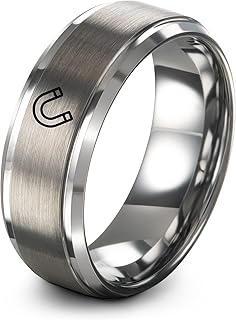 Magnet Ring - Gift for Science Enthusiast - Anniversary Engagement Wedding - Tungsten Carbide - Gunmetal Black Silver Blue - Men Women - Flat Dome Bevel - Band - 8mm - Personalized Custom Engraving