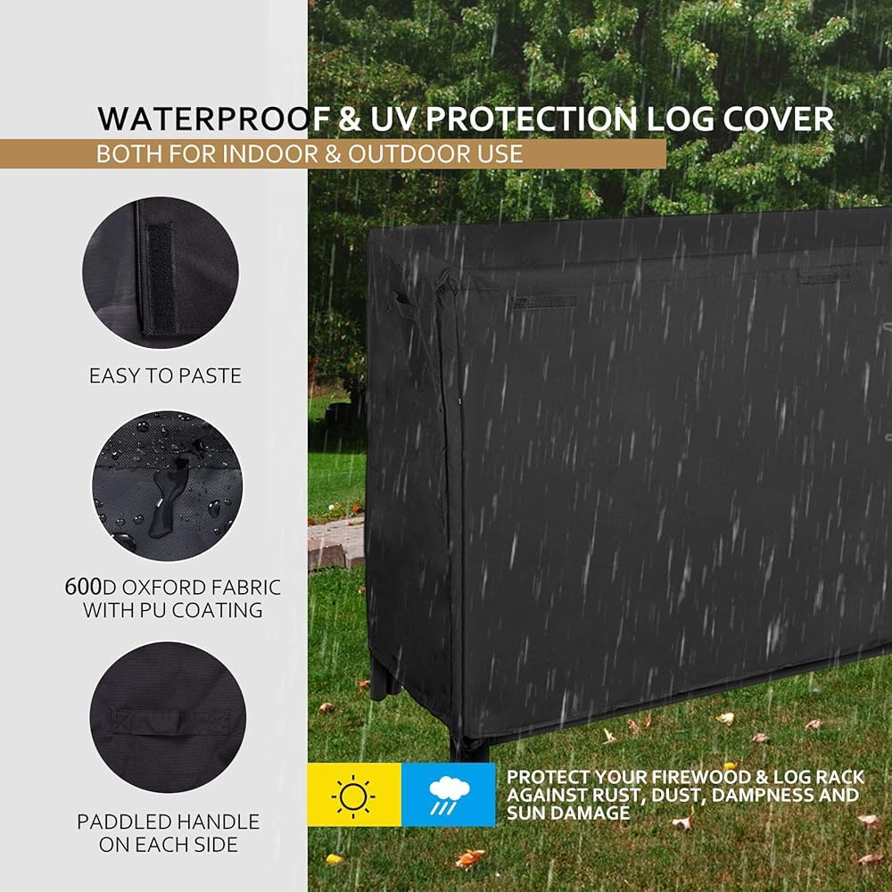 Portalegna da ardere per esterni e interni, 2,4 m, per organizer e conservazione del legno, con copertura impermeabile (dimensioni: 244 x 61 x 104 cm)