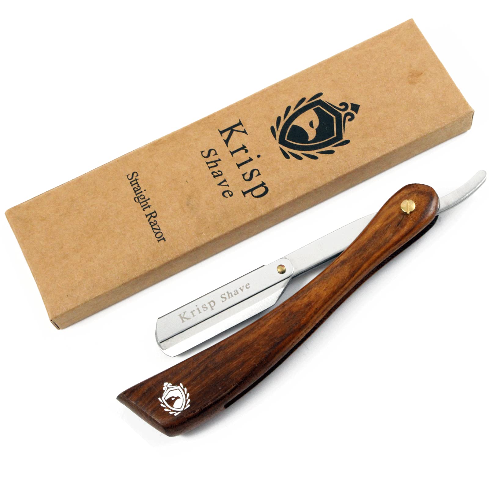 Krisp Beauty - Maquinilla de afeitar profesional de borde recto, mango de madera natural, afeitado en húmedo, afeitadora manual para hombres, peluquería, calidad de salón de belleza, acero inoxidable 5