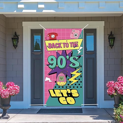 Miniatura 4 de Cartel de regreso a la puerta de los 90 Decoraciones retro de fiesta de los años 90 para hombres y mujeres Suministros de fiesta de telón