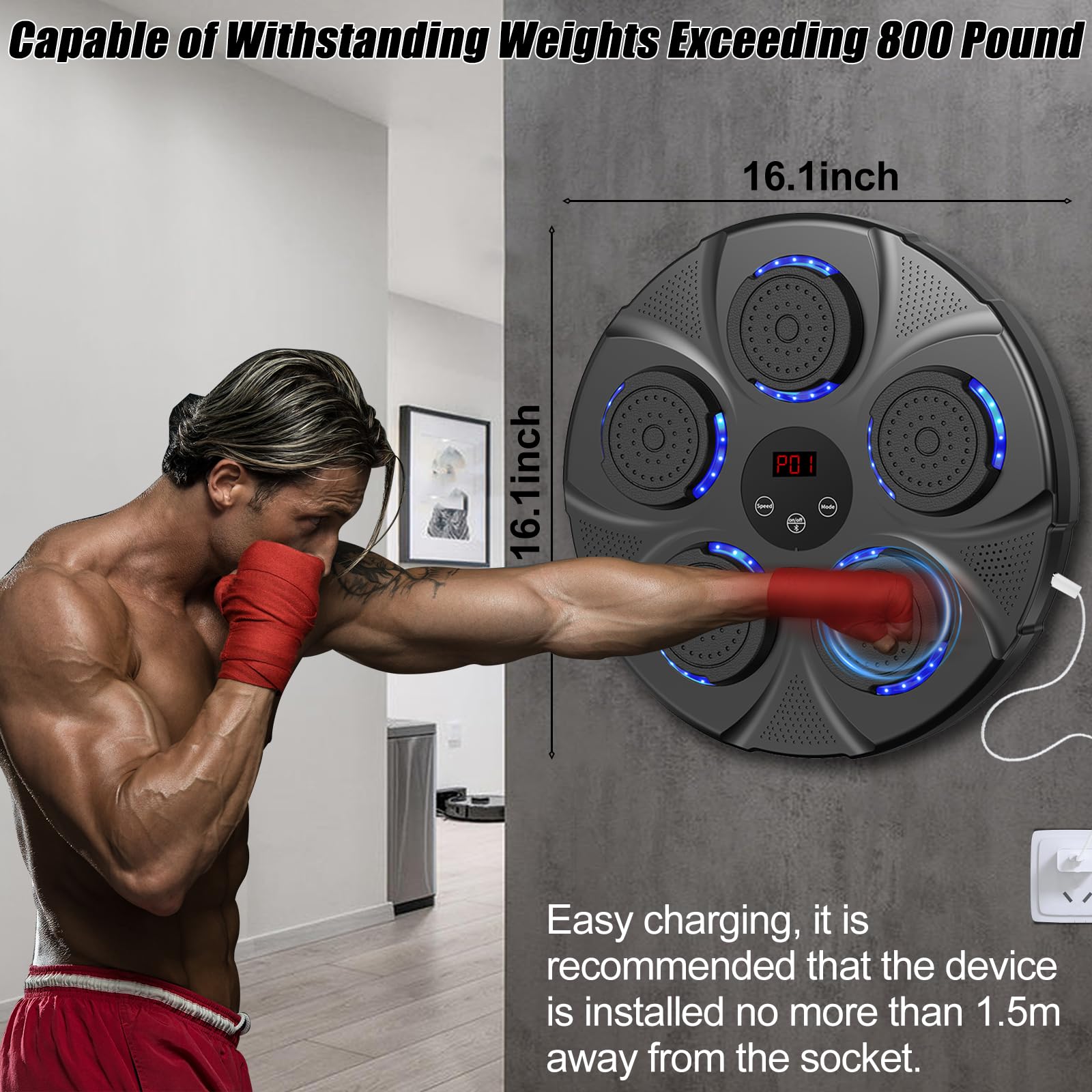 Bluetooth Boxing Trainer With Display BOLUPO Smart Music Boxing Machine ...
