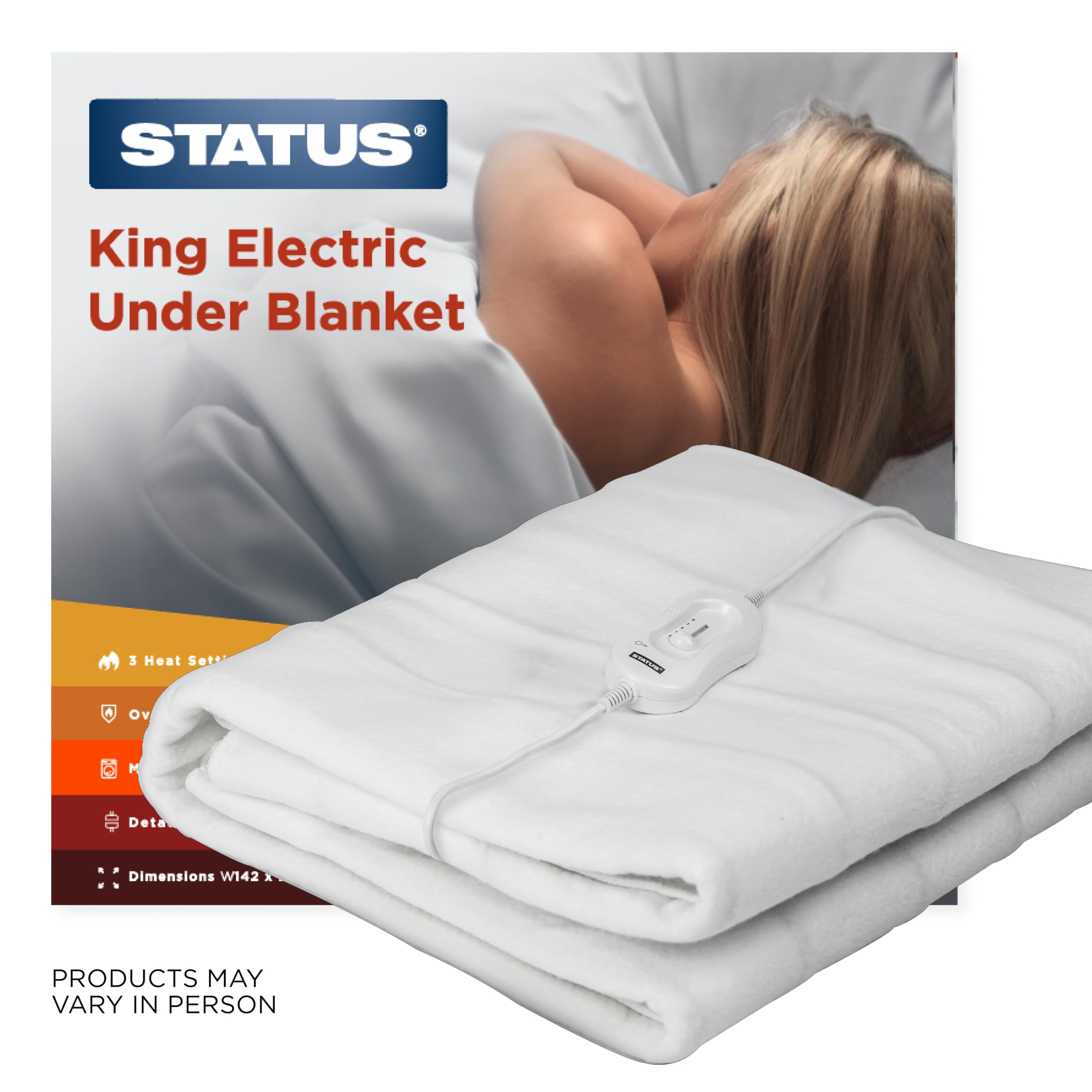 Status Electric - Coperta elettrica ad intensità Regolabile con Protezione Anti-surriscaldamento, Bianco, King