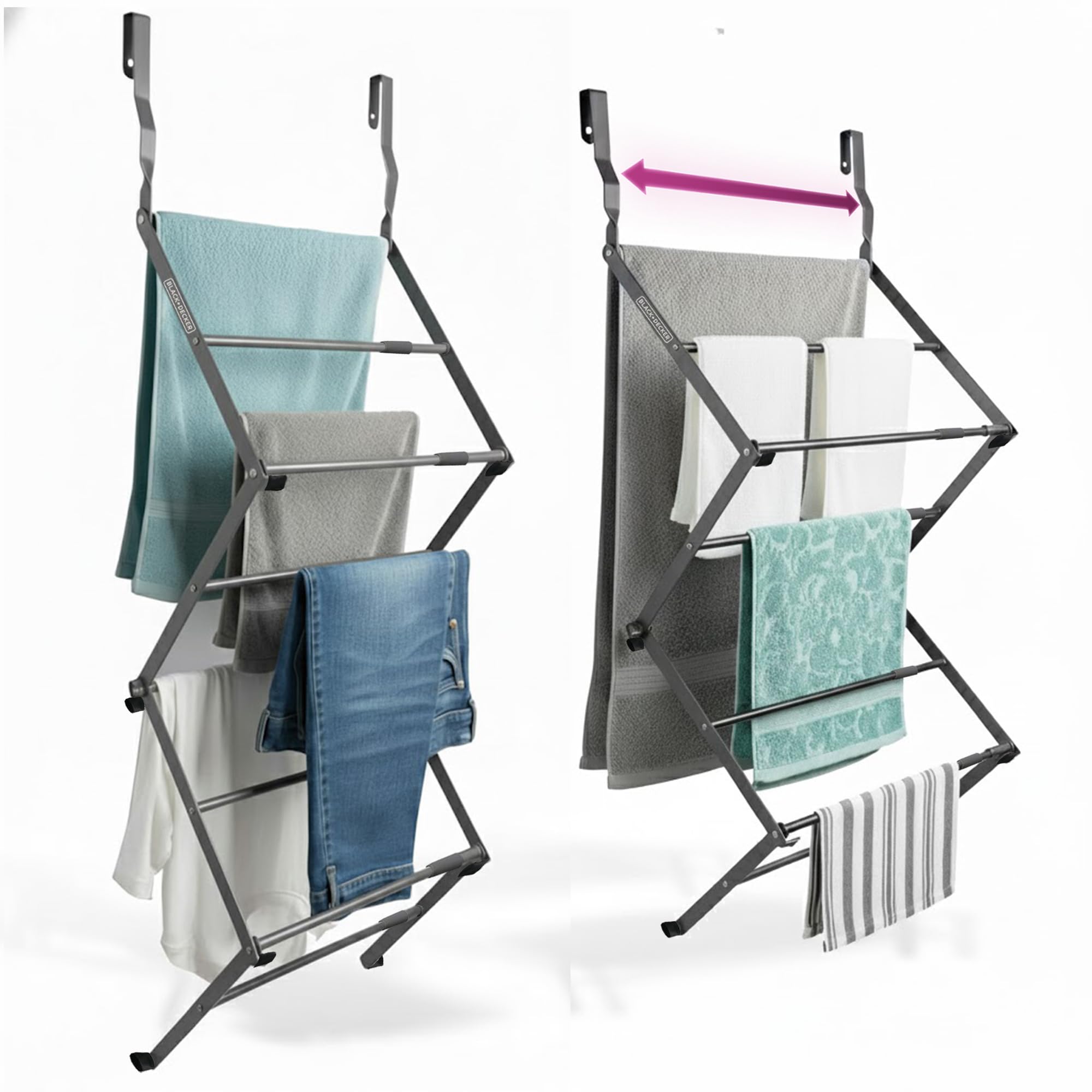 BLACK+DECKER Over-The-Door Expandable Telescopic Drying Rack, Gray