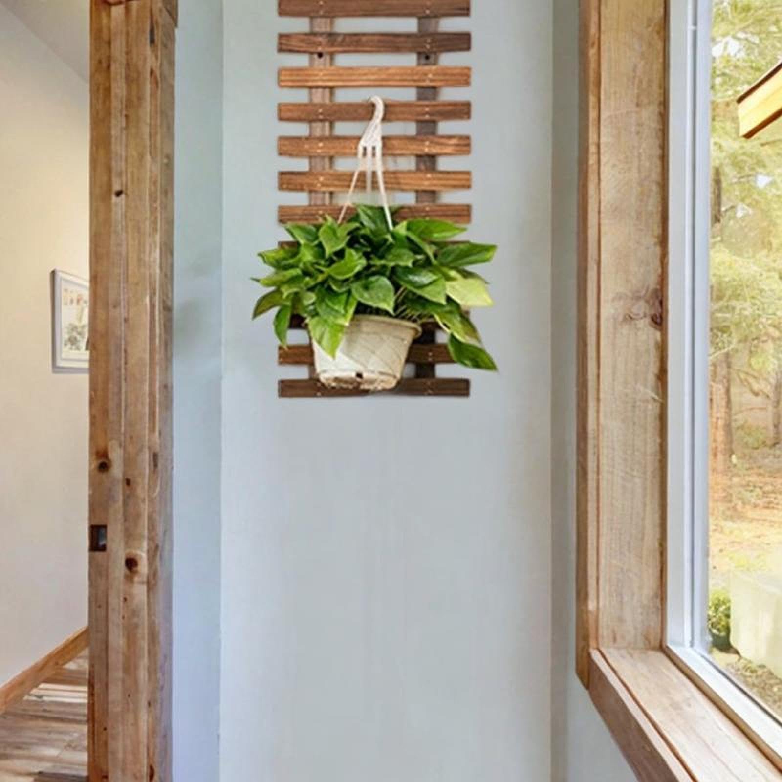 Drewniana donica ścienna, wisząca półka na rośliny, na patio, balkon, werandę i salon, 60 cm, stojak do montażu na ścianie do wewnątrz i na zewnątrz, dekoracyjny wystrój ogrodu