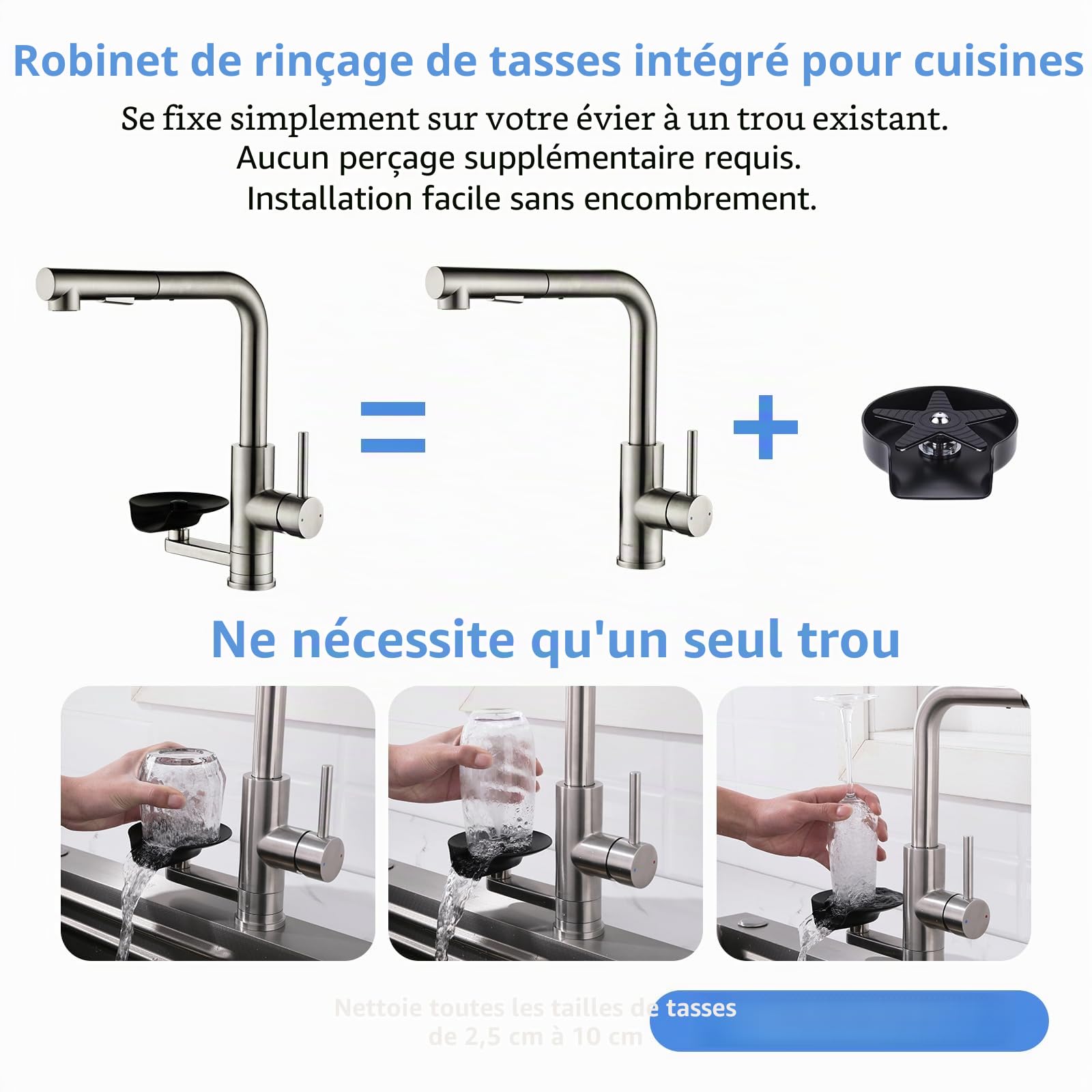 Robinet de Cuisine LakeBay Lave-Verres 360° Rotatif Extensible, Miscelateur Monomandrin Double Jet, Acier Inoxydable 304 Brossé