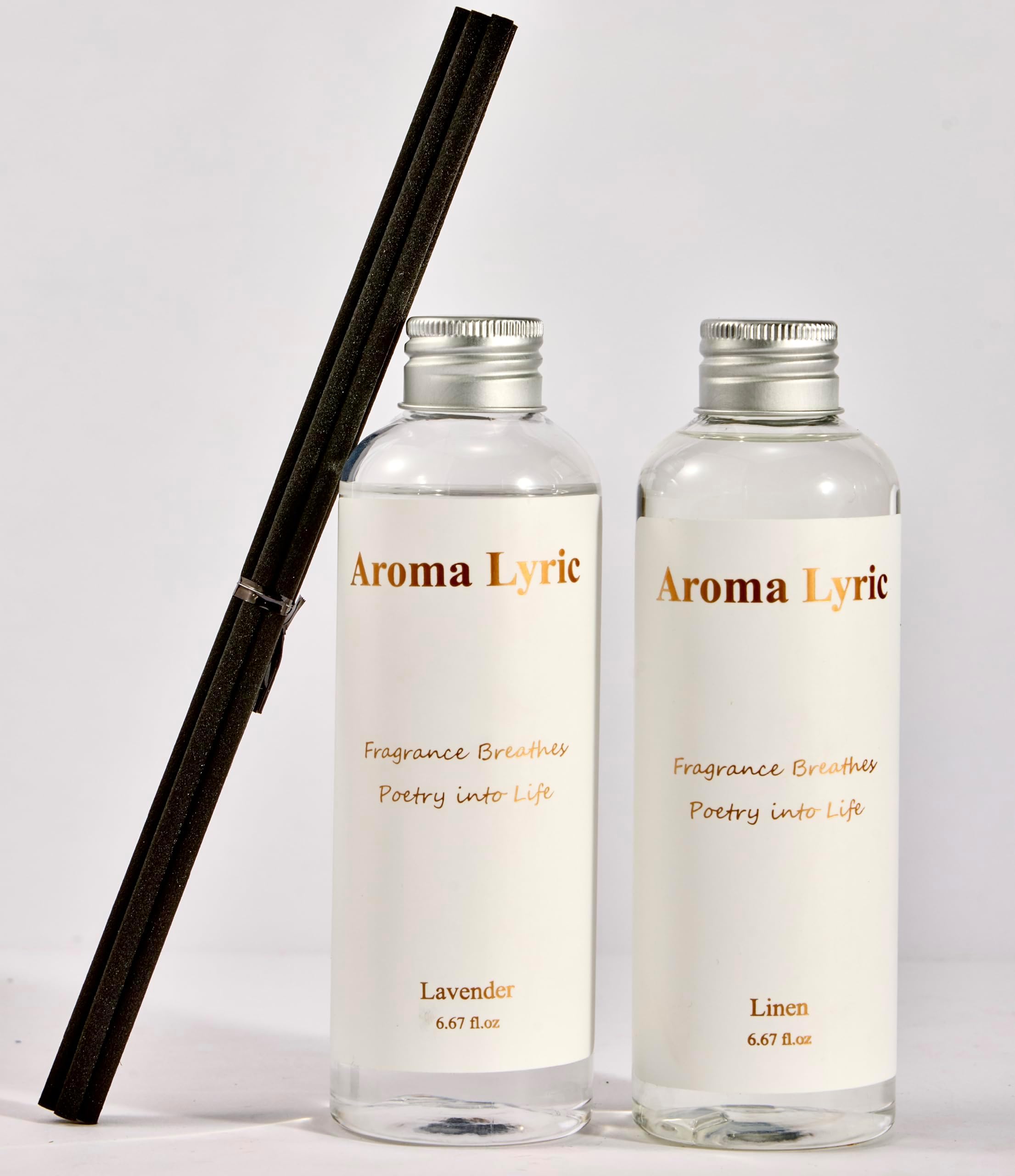 Lavender & Linen Reed Diffuser Oil Refill 6.76oz x 2 - Aroma Lyric Scented Essential Oil Refills Liquid with 12 Sticks for Home Fragrance Bedroom Bathroom Office